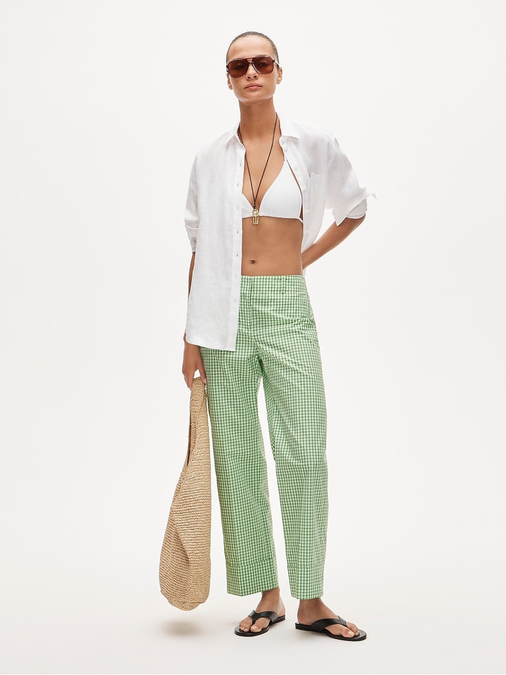 NWT J. Crew Green Cuffed gingham taffeta pant  - size 2
